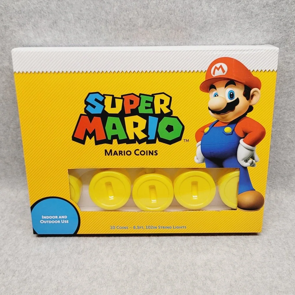 Super Mario Bros 10 Gold Coin String Lights Indoor Outdoor Party Decor 8.5 Feet